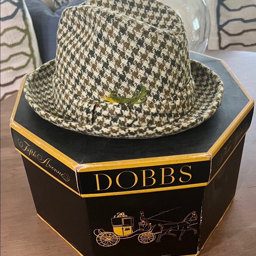 Houndstooth DOBBS Men's wool Fedora Hat - gray -olive -cream